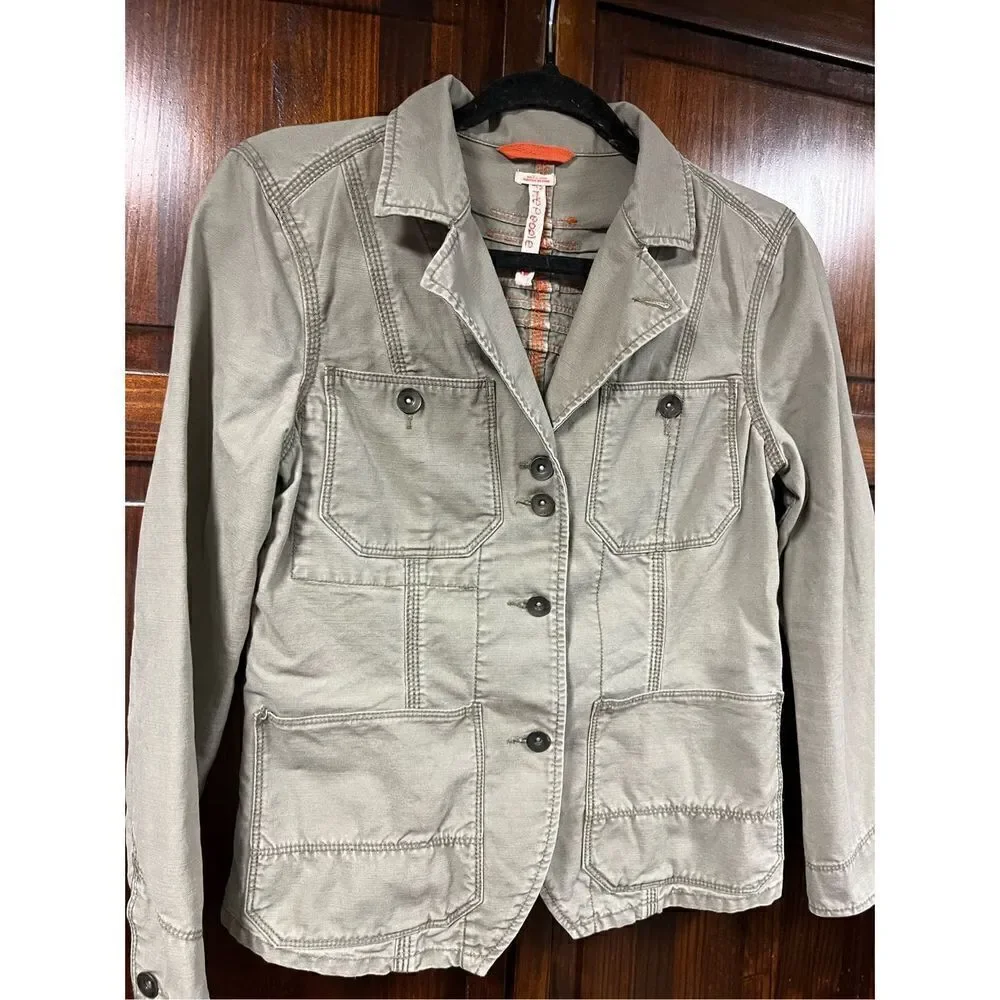 Free People Military Green Cropped Jacket size 4 - Picture 5 of 12